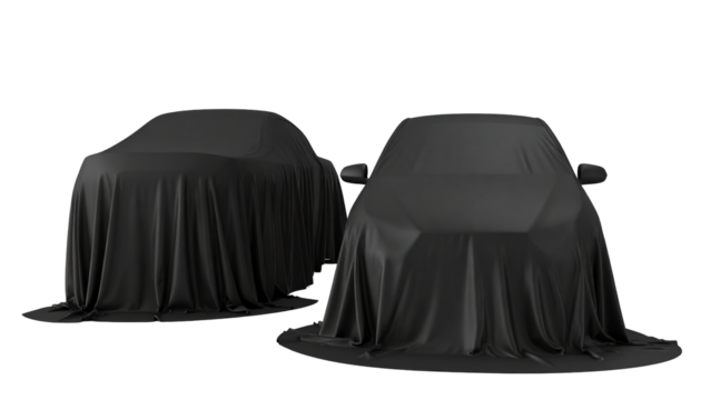 Two cars veiled in dark cloth