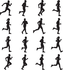 Set of Running and Jogging Silhouettes Vector Collection