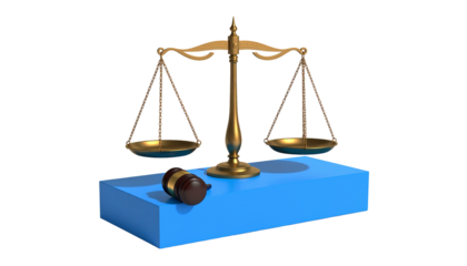 Law Scale, gavel, on blue stand
