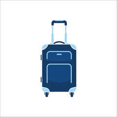 Blue suitcase stands ready for travel against a white backdrop, symbolizing vacation, adventure, and the anticipation of exploring new destinations, evoking a sense of wanderlust.