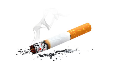 Burning cigarette with wispy smoke