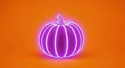Glowing purple pumpkin illustration on an orange background for halloween