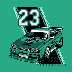 Retro Teal Racing Car Number 23 Vector Illustration