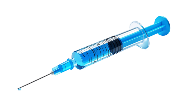 Blue syringe with liquid