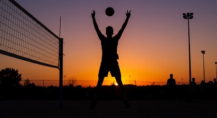 Silhouette of person playing volleyball against sunset sky sport activity recreation