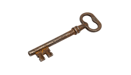 Old rusty key on black backdrop