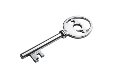 Shiny silver key isolated on black