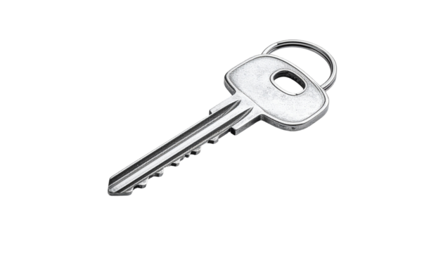 Silver key on ring, dark background (1)