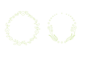 シンプルでエレガントなフラワーフレーム1　緑の線画