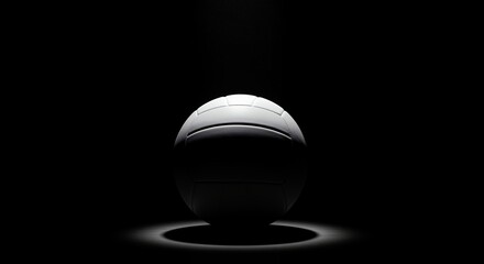Volleyball illuminated center stage against black background dramatic lighting concept