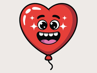 Happy red heart balloon with a face