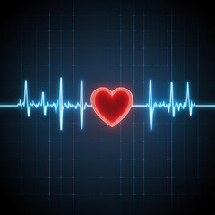Digital heart with a heartbeat waveform illustrating cardiology diagnostics, patient monitoring, and critical life signals.