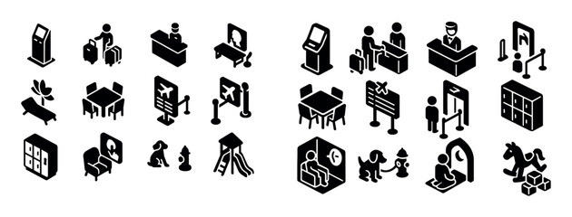 Isometric Airport Lounge Icons