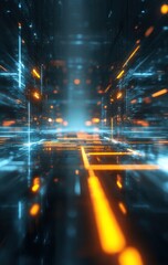 Futuristic digital tunnel with glowing lines and vibrant colors, abstract technology.