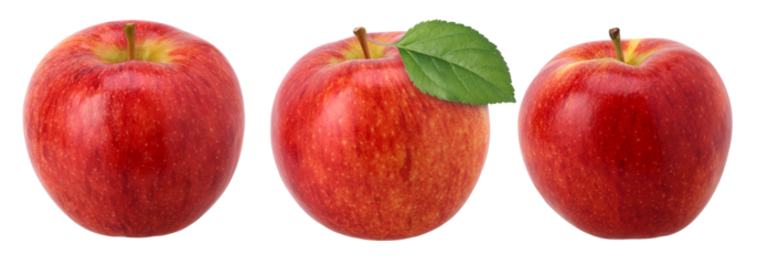 Red apple with leaves (Envy Apple) isolated, transparent PNG, PNG format, Collection, set