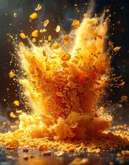 Exploding orange material with dust, debris