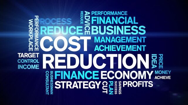 Cost Reduction animated word cloud-text design animation tag kinetic typography seamless loop.