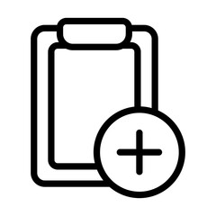 Clipboard outline icon. Add and plus