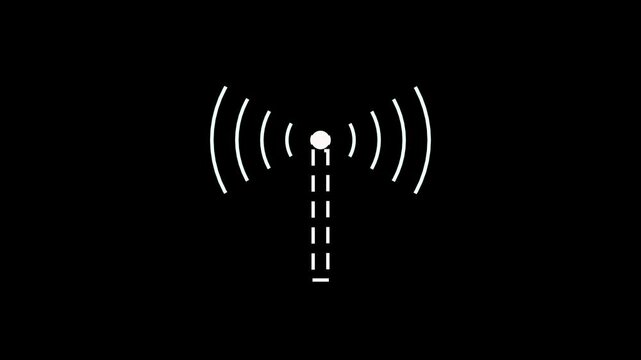 Animated line icon showing wireless signal waves transmitting from a central point. Perfect for technology videos, internet connectivity concepts, 5G network, communication, data transfer, and digital