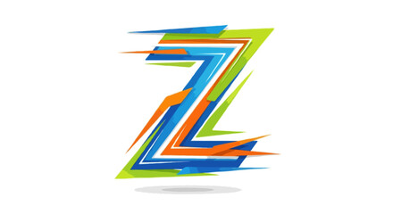 A flat vector abstract letter Z designed with zigzag patterns, symbolizing speed and dynamic movement isolated white