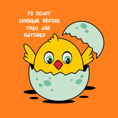 Funny Baby Chicken,To Count Chicken Before They Are Hatched,vector illustration