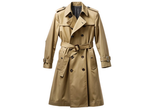 Long trench with epaulettes isolated on white background