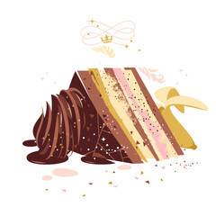 Chocolate cake slice laying down