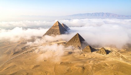 Egyptian pyramids peak through clouds