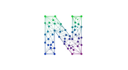 Obraz premium A flat vector abstract letter N with connecting nodes and lines, symbolizing communication and networking isolated white