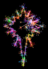 Kolorowe zimne ognie i fajerwerki układające się w kształt kolorowej Gwiazdy betlejemskiej na ciemnym tle. © Blue Pixel