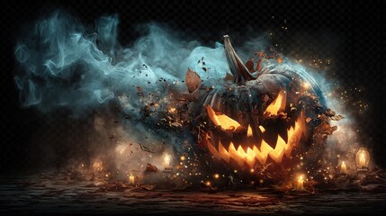 Transparent Halloween pumpkin face for flash sale banner, discount promo carve png asset