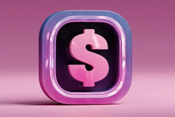 Obraz premium Captivating 3D representation of a pink dollar sign encased in a glossy geometric frame on a soft gradient background highlighting themes of wealth innovation and modern financial aesthetics