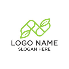 Fototapeta premium Minimalist Line Art Pill Capsule with Leaf Element Healthcare Logo