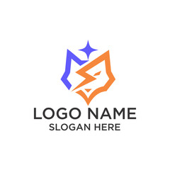 Obraz premium Modern Minimalist Animal Wolf Head with Lightning Shape Logo Design