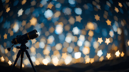Miniature telescope observing twinkling artificial stars - metaphor of deep space exploration.