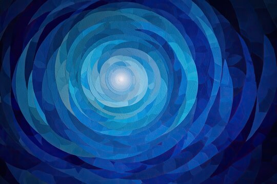 Abstract illustration with a spiral pattern of gradient blue hues, leading to a bright center - Powered by Adobe