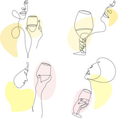 Line drawing of a woman with a glass