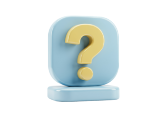 3D yellow question mark isolated on light blue, concept of asking questions and finding answers PNG