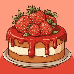 Delicious Strawberry Cake Design Isolated Vector Illustration