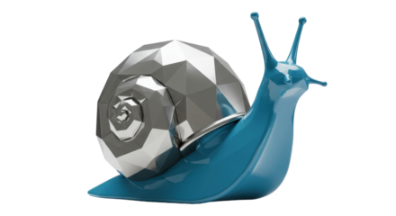 Shiny blue snail with geometric shell isolated on transparent background, modern design animal in 3D render for creative projects