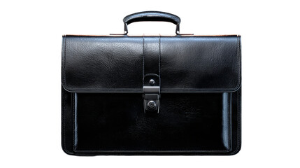 Elegant black leather briefcase glistening under light on a transparent background