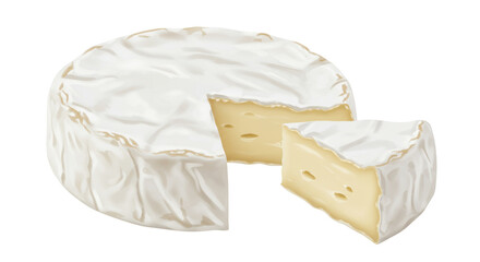 Creamy brie cheese wheel with a slice isolated on transparent PNG, soft cheese with edible rind for...