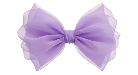 Lavender chiffon bow isolated on transparent background, delicate fabric hair accessory for girls and special occasions, PNG