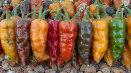 Very hot Habanero chilies from Mexico Colorful peppers found in Yucatan, Mexico