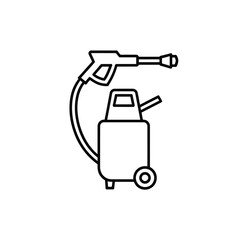Outline of a pressure washer with hose and spray gun