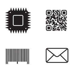 Collection of modern vector icons including circuit chip qr code barcode and email envelope
