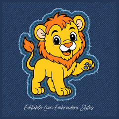 Happy Cartoon Lion Embroidery Style,vector illustration