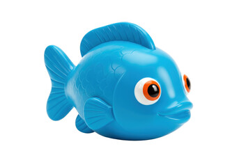 Blue toy fish isolated on transparent background, cute plastic animal for kids and bath time fun