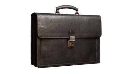 Dark professional leather briefcase with metallic shimmer effect isolated on transparent background