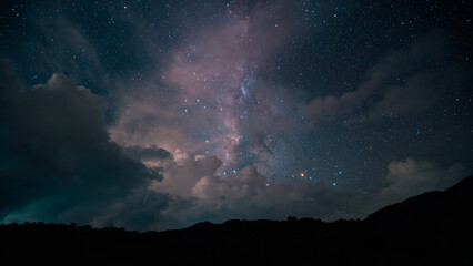 Night sky, stars and night sky with clouds